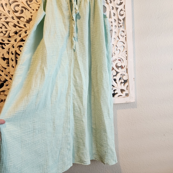 KONA SOL PASTEL GREEN 100% COTTON GAUZE MIDI SUNDRESS COVER-UP DRESS S/M - Picture 6 of 11